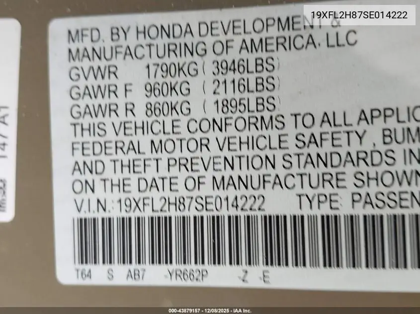 19XFL2H87SE014222 2025 Honda Civic Sedan Sport