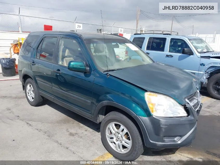 2002 Honda Cr-V Ex VIN: JHLRD78882C040958 Lot: 40344699