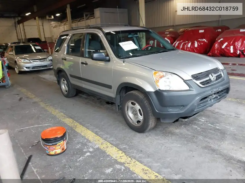 JHLRD68432C018759 2002 Honda Cr-V Lx
