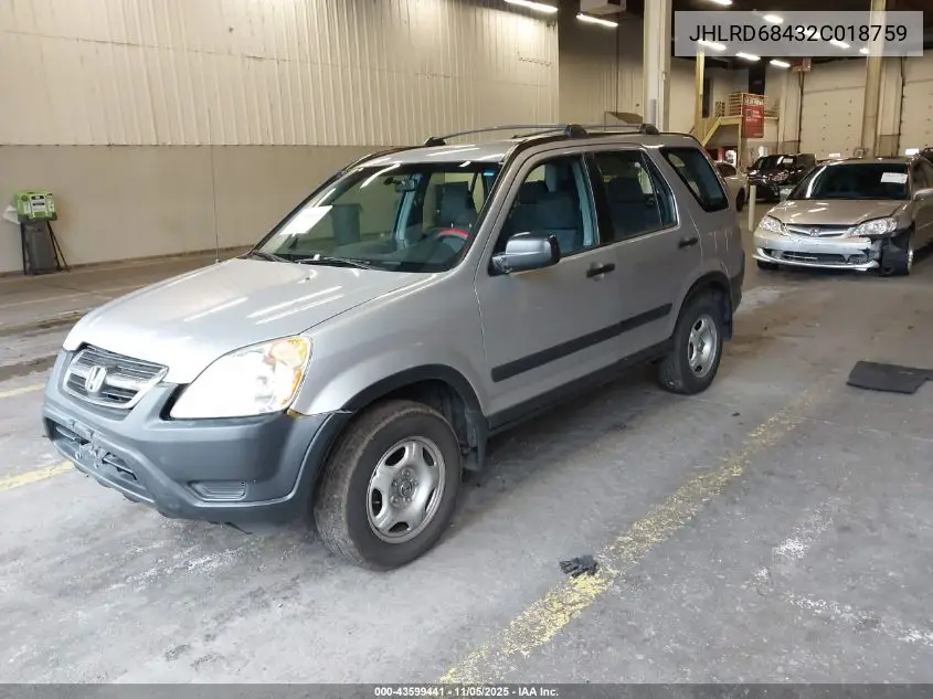 JHLRD68432C018759 2002 Honda Cr-V Lx