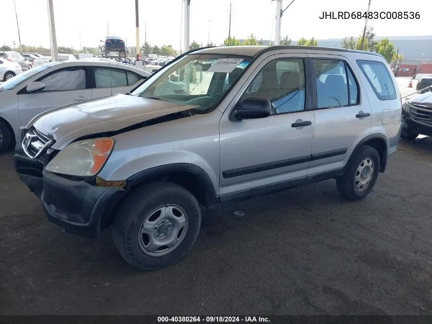 2003 Honda Cr-V Lx VIN: JHLRD68483C008536 Lot: 40380264