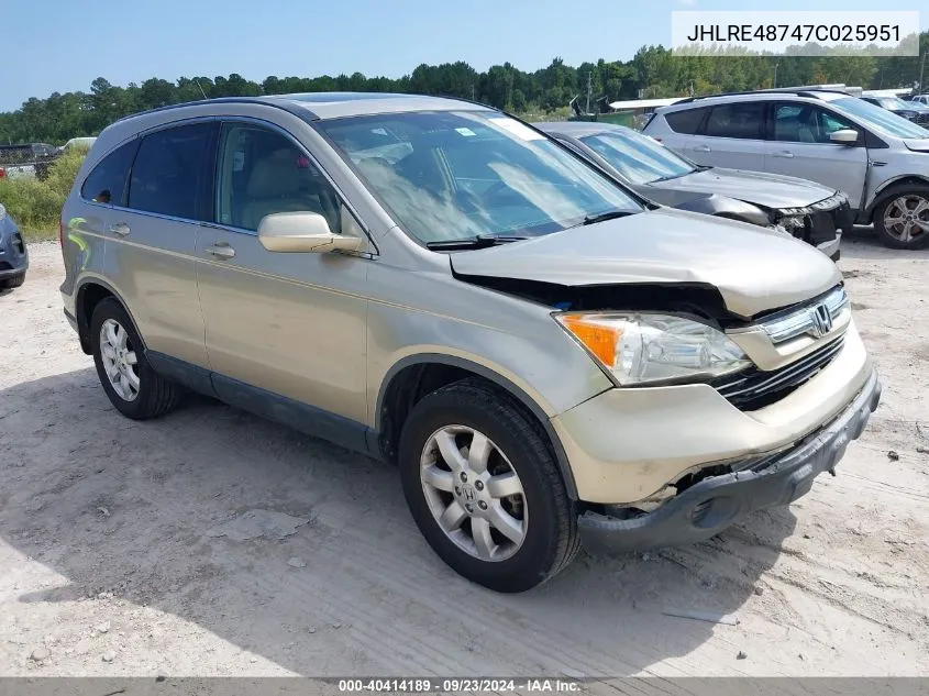 2007 Honda Cr-V Ex-L VIN: JHLRE48747C025951 Lot: 40414189