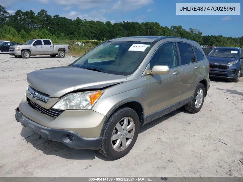 2007 Honda Cr-V Ex-L VIN: JHLRE48747C025951 Lot: 40414189