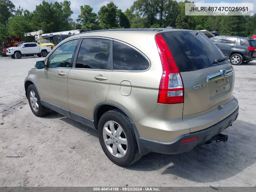 2007 Honda Cr-V Ex-L VIN: JHLRE48747C025951 Lot: 40414189