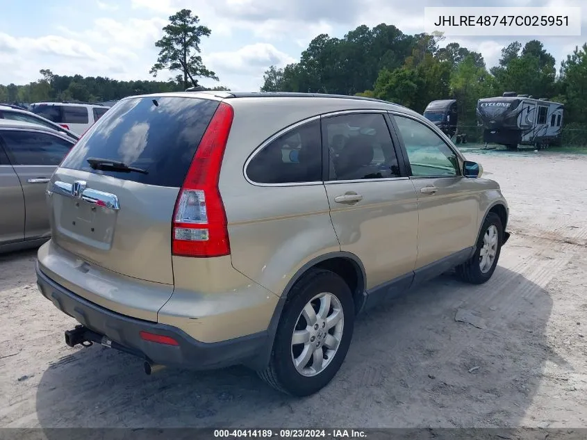 2007 Honda Cr-V Ex-L VIN: JHLRE48747C025951 Lot: 40414189