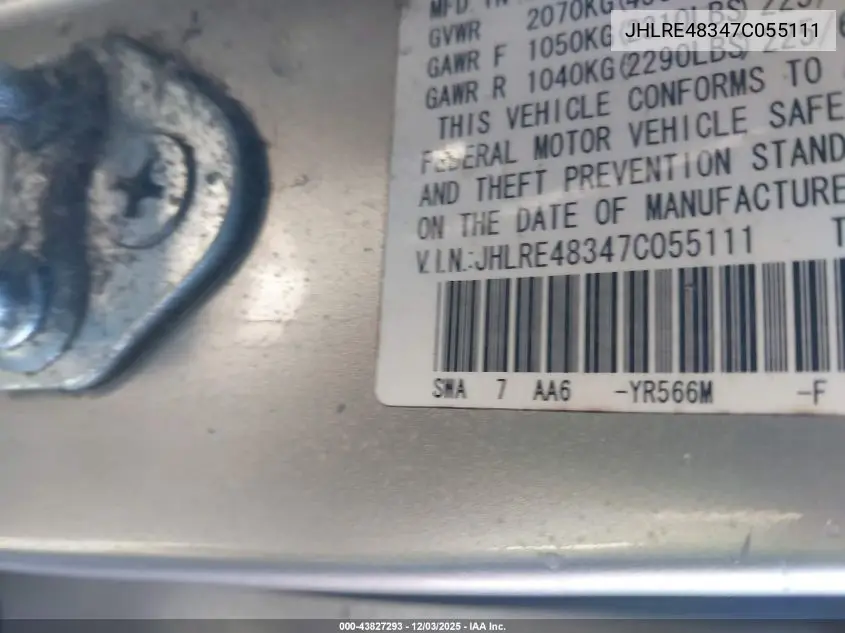 JHLRE48347C055111 2007 Honda Cr-V Lx