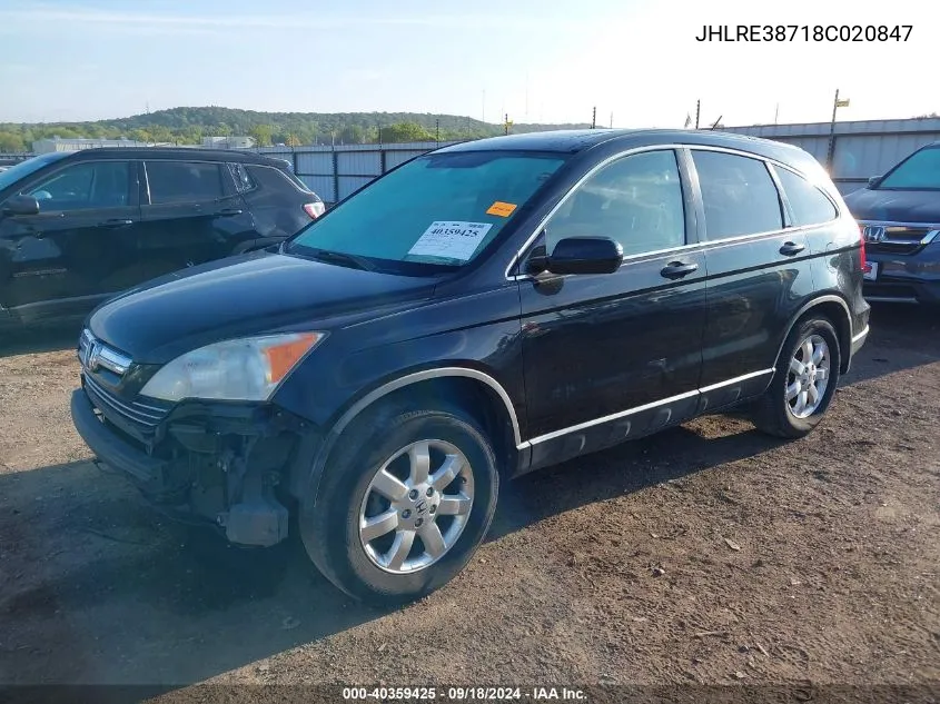 2008 Honda Cr-V Exl VIN: JHLRE38718C020847 Lot: 40359425