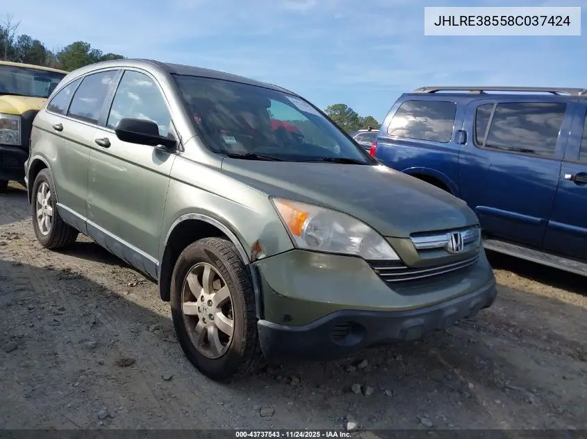 JHLRE38558C037424 2008 Honda Cr-V Ex
