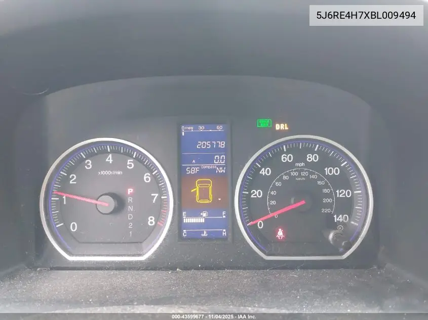 5J6RE4H7XBL009494 2011 Honda Cr-V Ex-L
