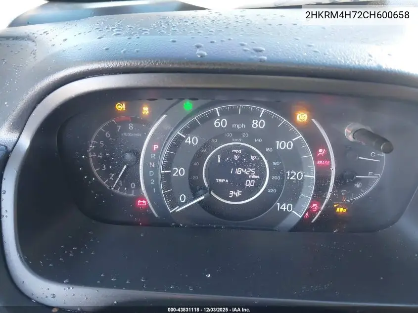 2HKRM4H72CH600658 2012 Honda Cr-V Ex-L