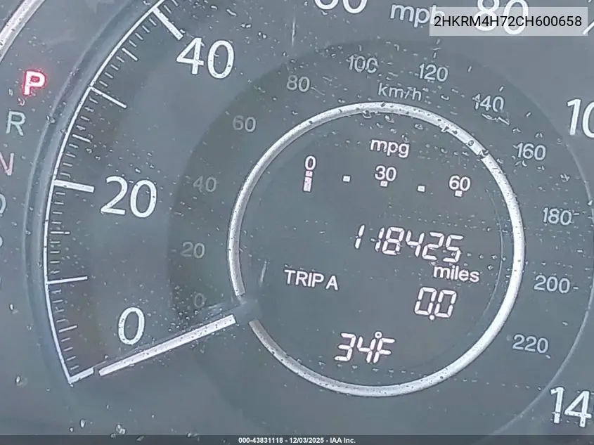 2HKRM4H72CH600658 2012 Honda Cr-V Ex-L
