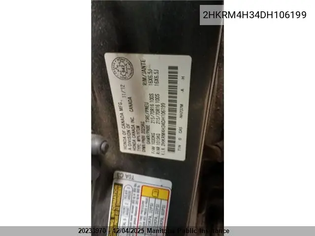 2HKRM4H34DH106199 2013 Honda Cr-V Lx
