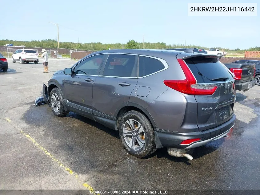 2018 Honda Cr-V Lx VIN: 2HKRW2H22JH116442 Lot: 12046681