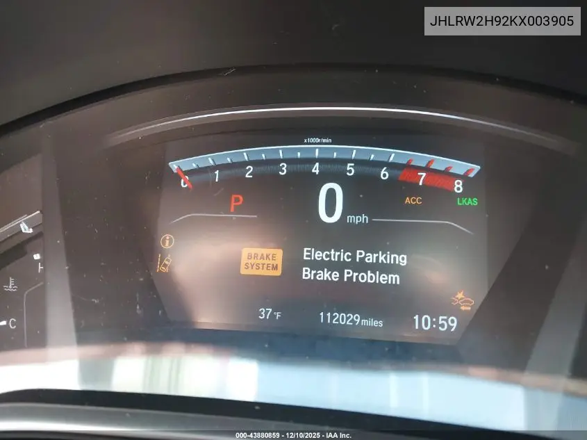 JHLRW2H92KX003905 2019 Honda Cr-V Touring