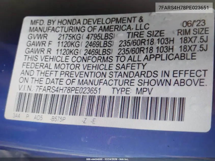 7FARS4H78PE023651 2023 Honda Cr-V Ex-L Awd