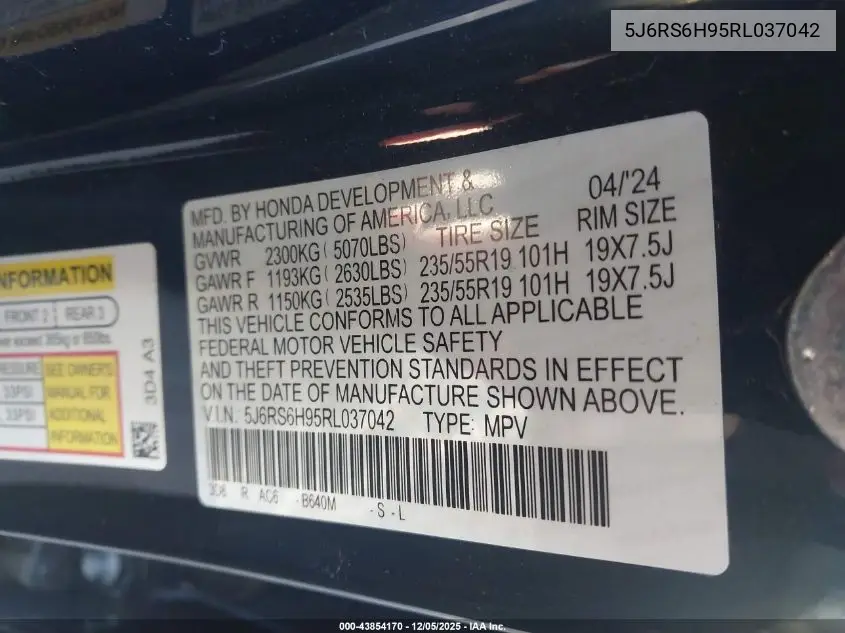 5J6RS6H95RL037042 2024 Honda Cr-V Hybrid Sport Touring