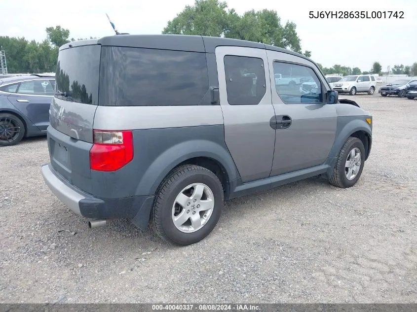 5J6YH28635L001742 2005 Honda Element Ex