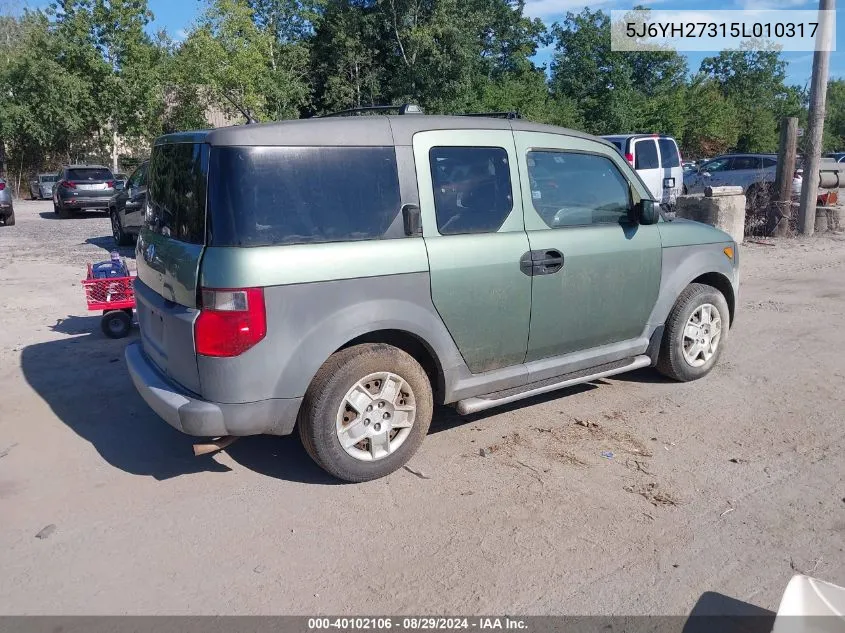 5J6YH27315L010317 2005 Honda Element Lx