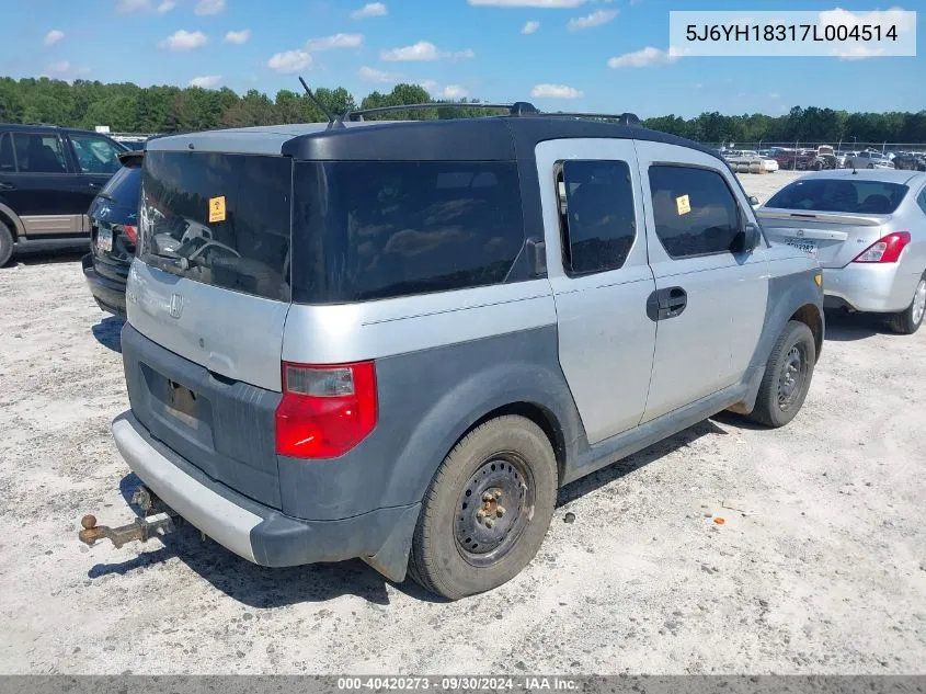 5J6YH18317L004514 2007 Honda Element Lx