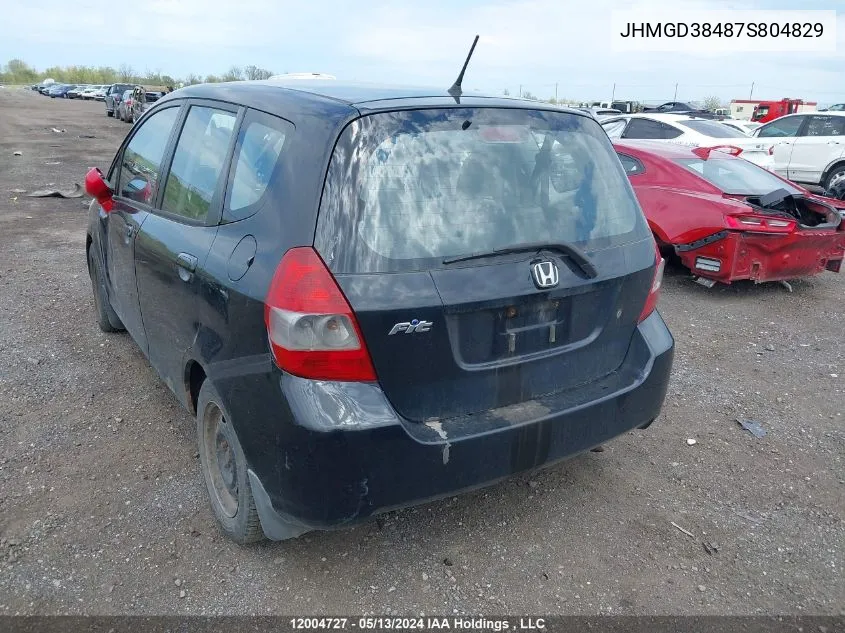 2007 Honda Fit VIN: JHMGD38487S804829 Lot: 12004727