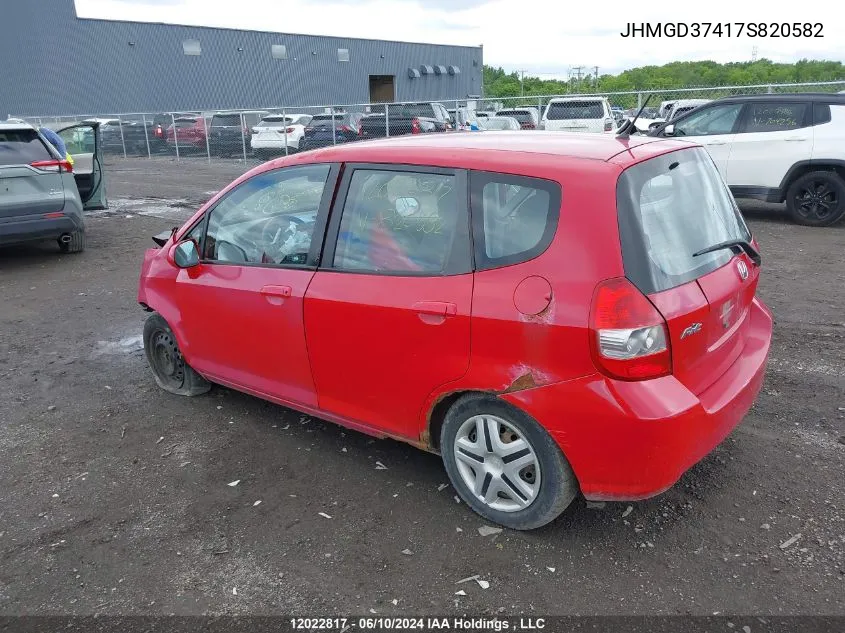 2007 Honda Fit VIN: JHMGD37417S820582 Lot: 12022817