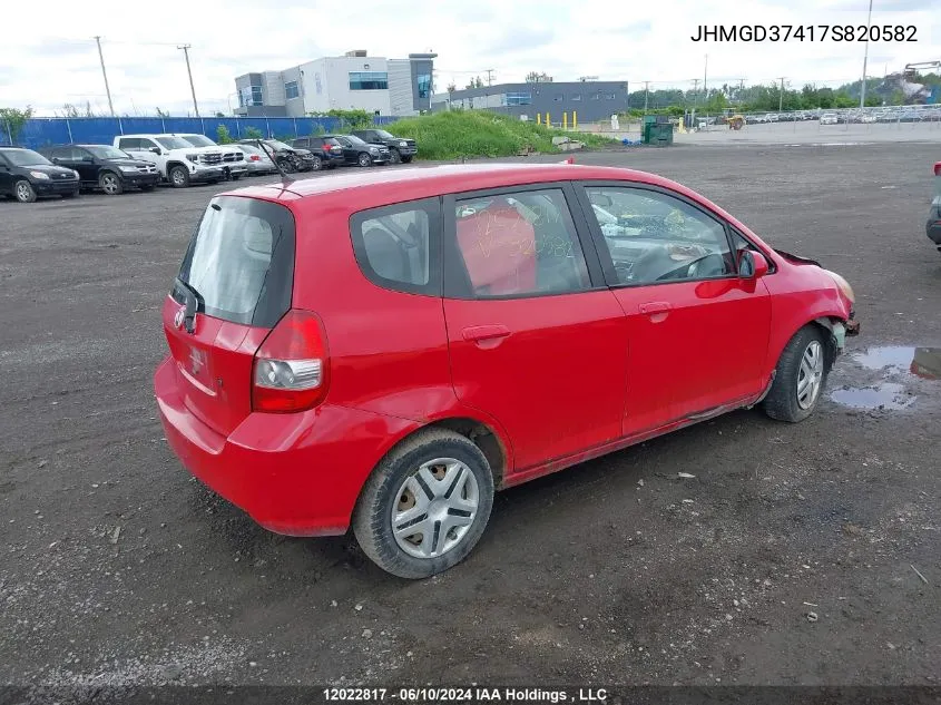 2007 Honda Fit VIN: JHMGD37417S820582 Lot: 12022817