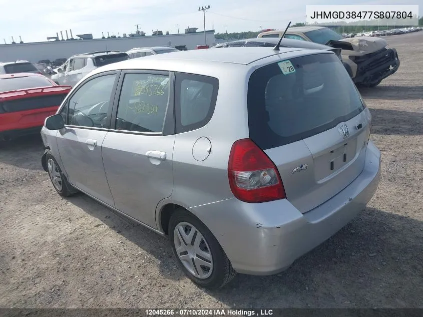 2007 Honda Fit VIN: JHMGD38477S807804 Lot: 12045266