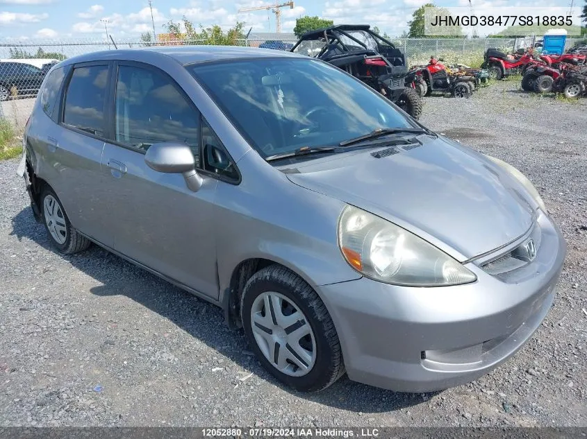 2007 Honda Fit VIN: JHMGD38477S818835 Lot: 12052880