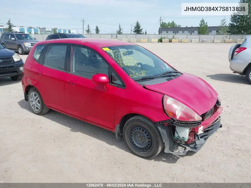 2007 Honda Fit VIN: JHMGD384X7S813838 Lot: 12062470