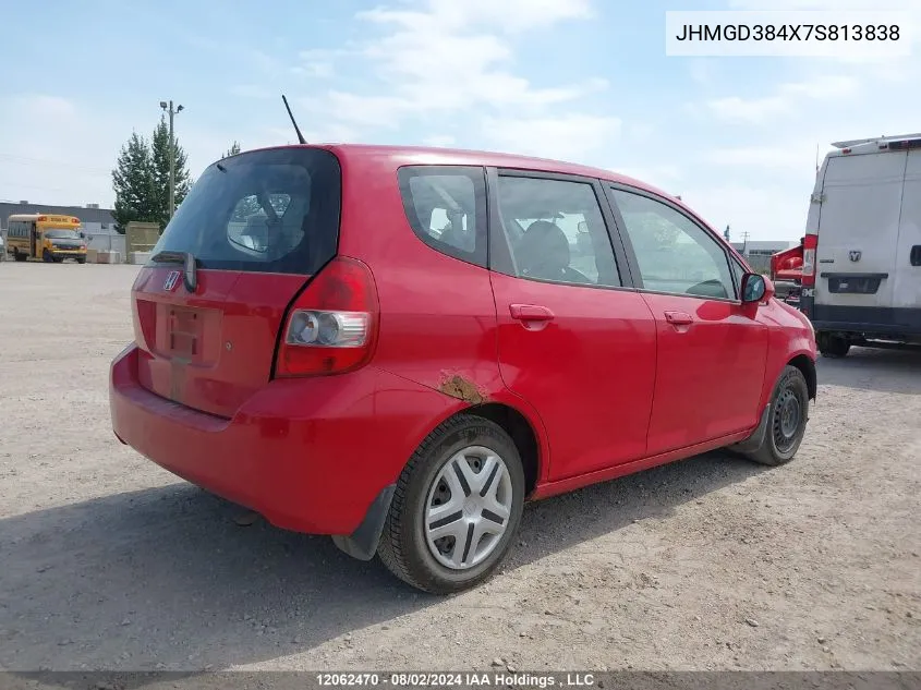 2007 Honda Fit VIN: JHMGD384X7S813838 Lot: 12062470