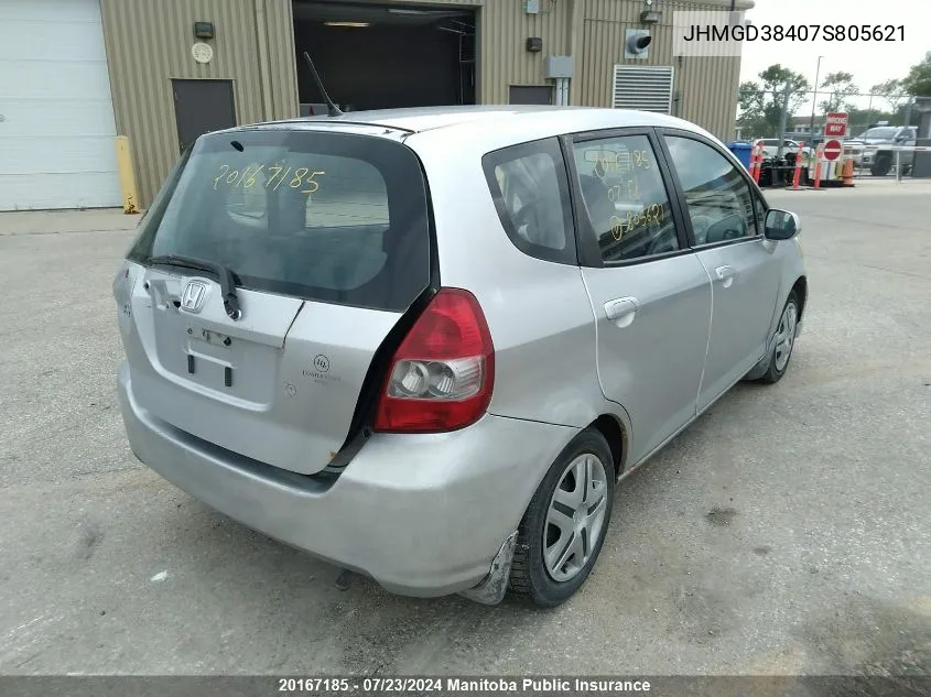 2007 Honda Fit Lx VIN: JHMGD38407S805621 Lot: 20167185