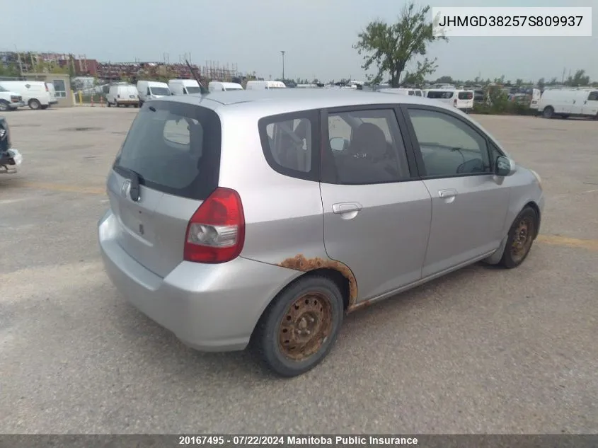 2007 Honda Fit Dx VIN: JHMGD38257S809937 Lot: 20167495