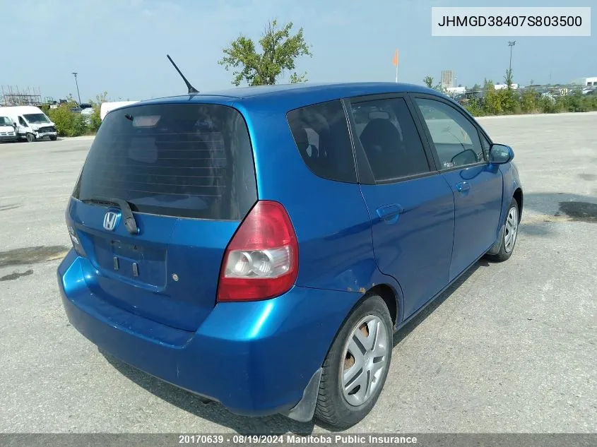 2007 Honda Fit Lx VIN: JHMGD38407S803500 Lot: 20170639