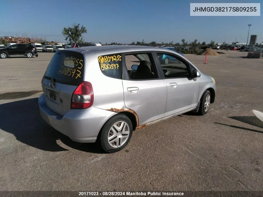 2007 Honda Fit Dx VIN: JHMGD38217S809255 Lot: 20171023