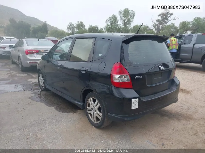 2007 Honda Fit Sport VIN: JHMGD386X7S047983 Lot: 39353462