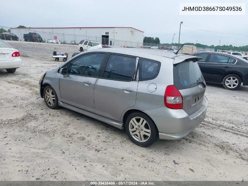 2007 Honda Fit Sport VIN: JHMGD38667S049536 Lot: 39438486