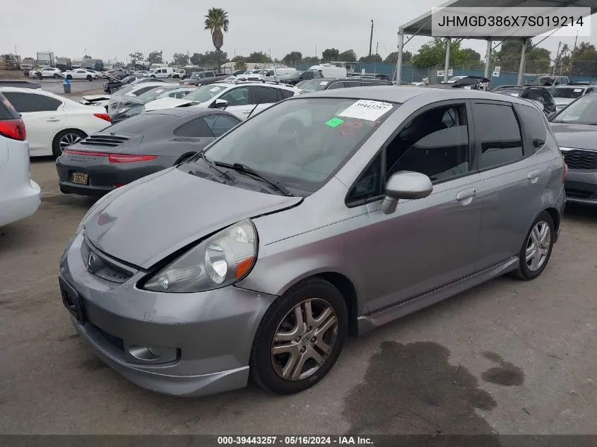 2007 Honda Fit Sport VIN: JHMGD386X7S019214 Lot: 39443257