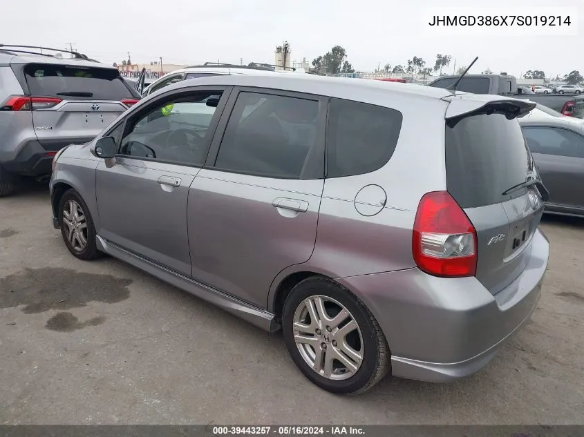 2007 Honda Fit Sport VIN: JHMGD386X7S019214 Lot: 39443257