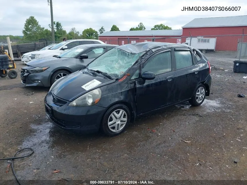 2007 Honda Fit VIN: JHMGD38407S066007 Lot: 39833791