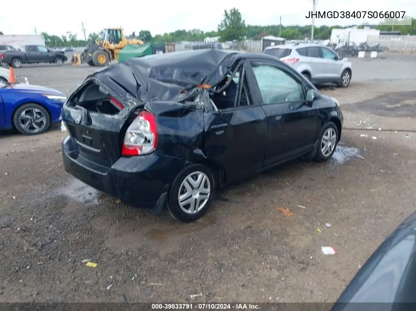 2007 Honda Fit VIN: JHMGD38407S066007 Lot: 39833791