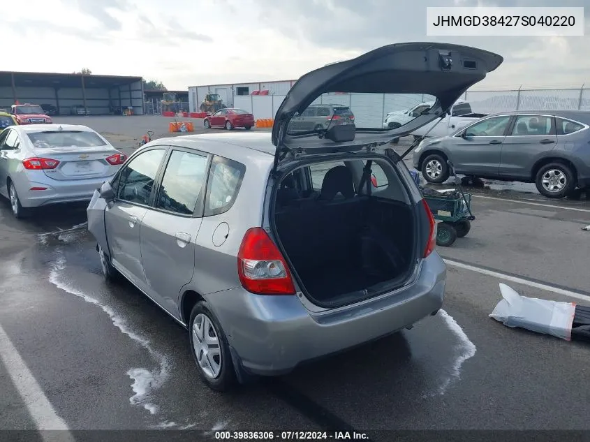 2007 Honda Fit VIN: JHMGD38427S040220 Lot: 39836306