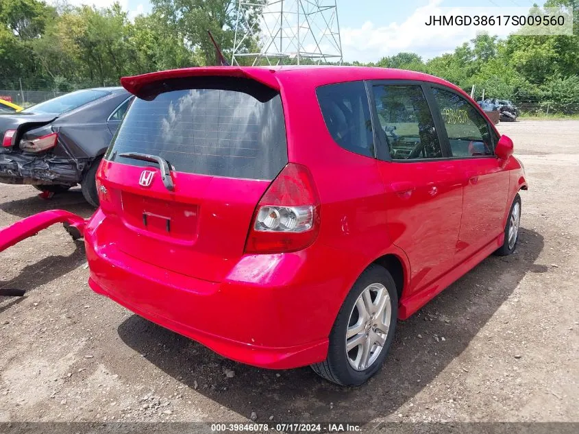 2007 Honda Fit Sport VIN: JHMGD38617S009560 Lot: 39846078