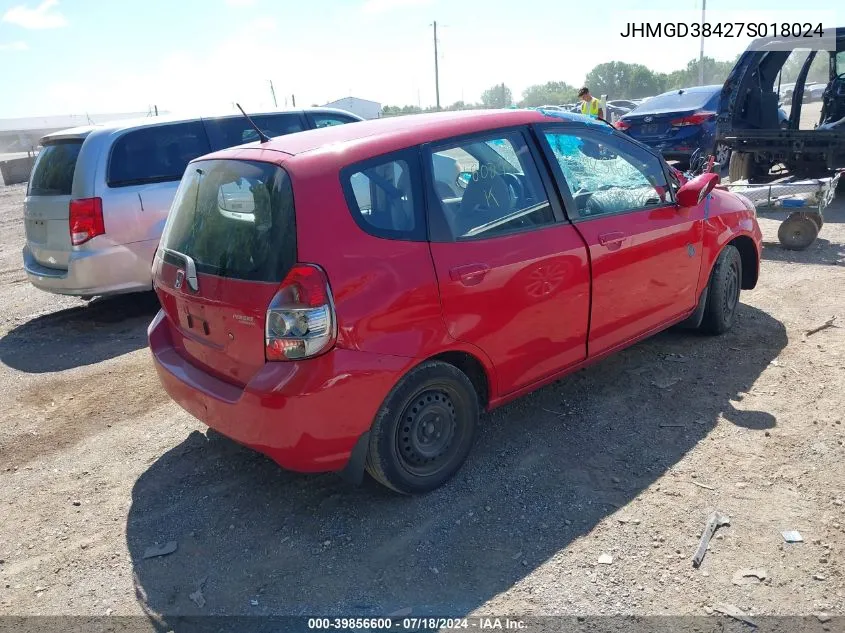 2007 Honda Fit VIN: JHMGD38427S018024 Lot: 39856600