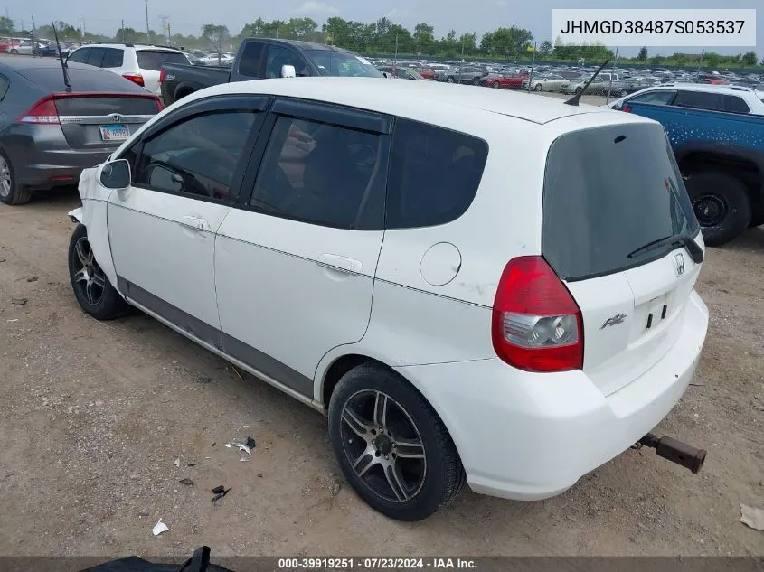 2007 Honda Fit VIN: JHMGD38487S053537 Lot: 39919251