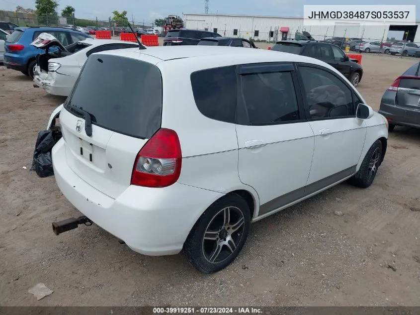 2007 Honda Fit VIN: JHMGD38487S053537 Lot: 39919251