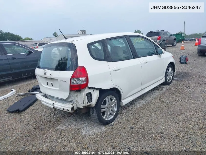 2007 Honda Fit Sport VIN: JHMGD38667S046247 Lot: 39932101