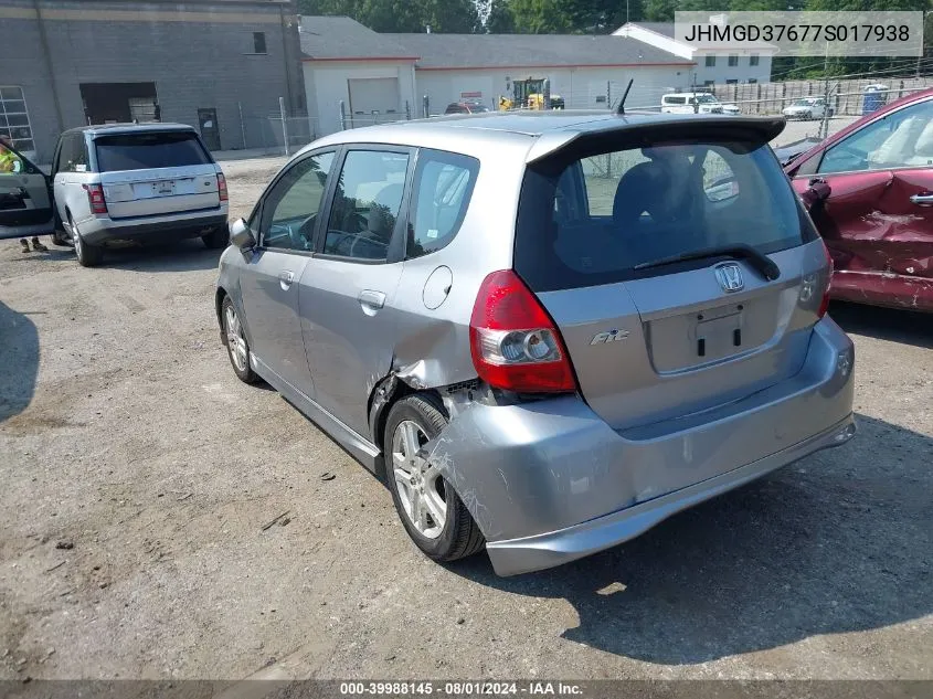 2007 Honda Fit Sport VIN: JHMGD37677S017938 Lot: 39988145