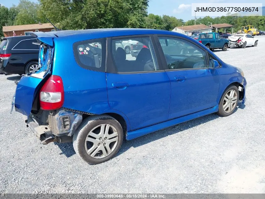 2007 Honda Fit S VIN: JHMGD38677S049674 Lot: 39993648