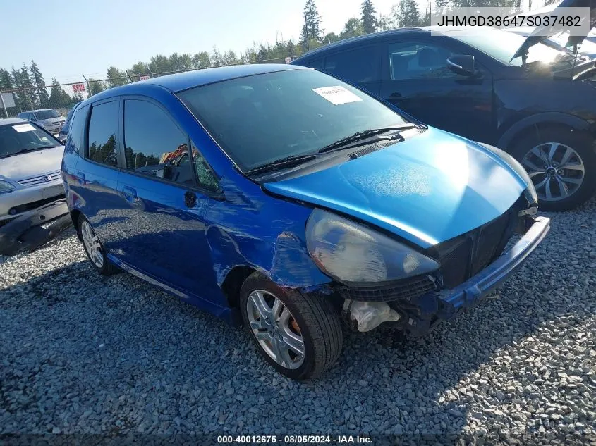 2007 Honda Fit Sport VIN: JHMGD38647S037482 Lot: 40012675