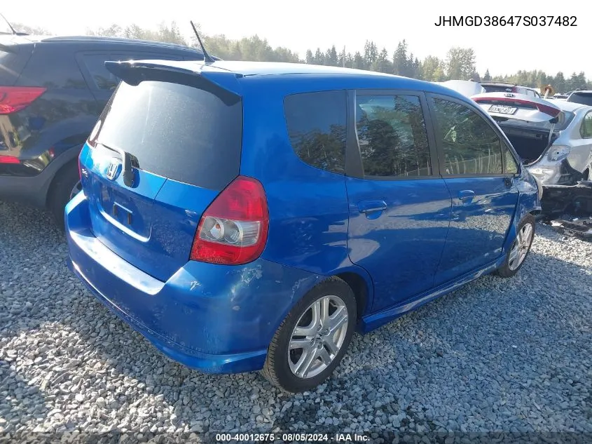 2007 Honda Fit Sport VIN: JHMGD38647S037482 Lot: 40012675